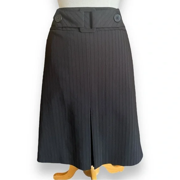 Black A-Line Midi Striped Skirt - Picture 1 of 4